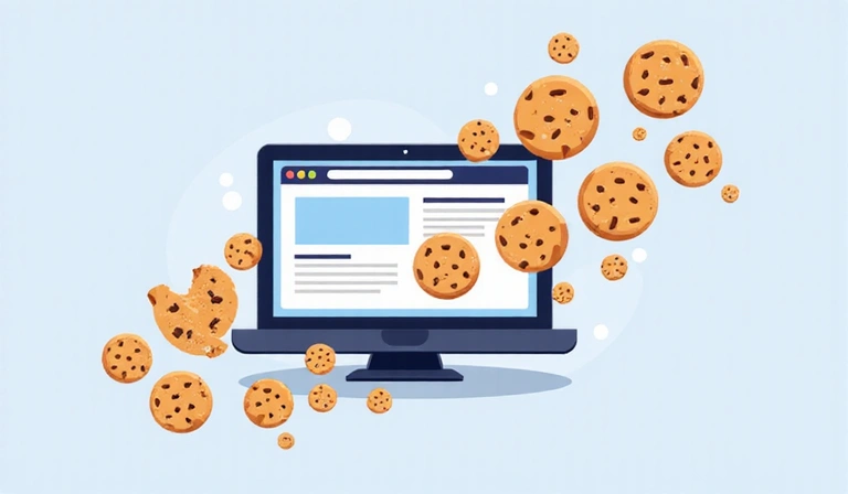 Illustration of various cookies in different shapes and sizes, symbolizing data collection and website functionality.