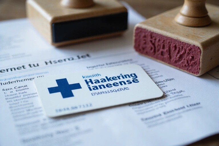 Krankenkassenkarte und Stempel, symbolisiert Bezuschussung