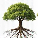 Eine Ikone, die einen Baum mit starken Wurzeln darstellt, um eine ganzheitliche Betrachtung von Körper und Geist zu symbolisieren.